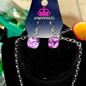 Purple paparazzi necklace, and earrings